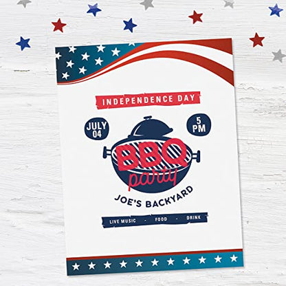 4th of July Patriotic Letter Papers - Set of 25, American Flag Stationery Papers, 8 1/2" x 11", Compatible Computer Paper, Patriotic Letterhead, 4th of July Flyers, Veterans Day, Memorial Day - color: 4th of July