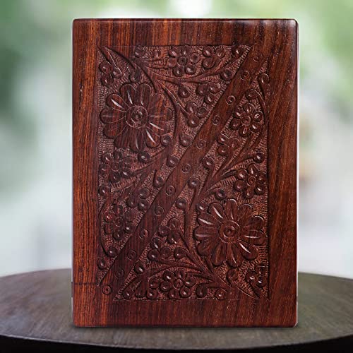 Wooden Urn Box for Human Ashes, Cremation Funeral Urns Hand Carving Decorative Urns for Pet Memorial & Adult, Keepsake (Medium) - size: Medium