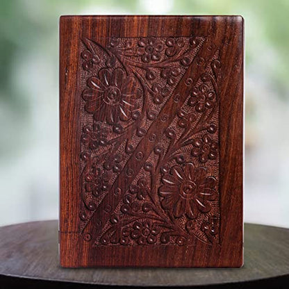 Wooden Urn Box for Human Ashes, Cremation Funeral Urns Hand Carving Decorative Urns for Pet Memorial & Adult, Keepsake (Medium) - size: Medium
