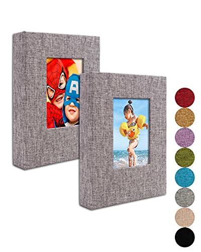 GPIRAL Small Photo Album 4x6 – Clear Pages, Linen Cover with Front Window, Pack of 2, Each Album Holds 52 Photos, Small Brag Book for 4x6 Photos, Grey Fabric - color: Grey, size: 4x6"-2 PACK
