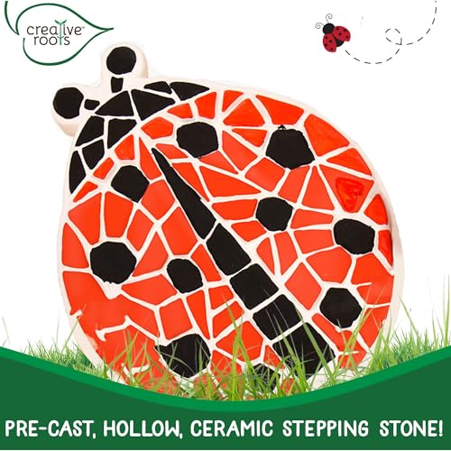 Creative Roots Mosaic Ladybug Stone, Includes 7-Inch Ceramic Stepping Stone & 6 Vibrant Paints, DIY Garden Stepping Stone Kit for Kids Ages 6+ - style: Ladybug
