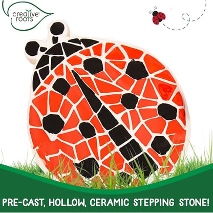 Creative Roots Mosaic Ladybug Stone, Includes 7-Inch Ceramic Stepping Stone & 6 Vibrant Paints, DIY Garden Stepping Stone Kit for Kids Ages 6+ - style: Ladybug