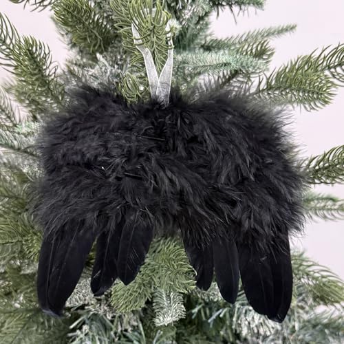 10Pcs Black Angel Wings for Christmas Tree Ornament 6.7" x 5.1Inch Hanging Angel Wing for Crafts DIY Xmas Decoration Home Wedding Prop Party Decor - color: Black