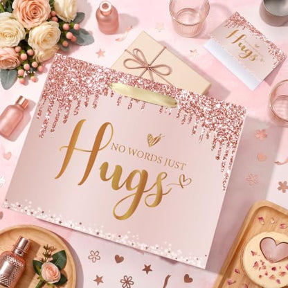 Sympathy Gift Bag for Loss of Loved One Sympathy Gifts Bag with Wrapping Paper and Greeting Card Rose Gold No Words Just Hugs Gift Wrapping Bag Thinking of You Encouragement Bereavement Party Supplies - color: Rose Gold