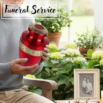 Alpha Living Home Cremation Urn for Human Ashes, 200+ cu in, Gold Red - color: Red Gold, size: Hand Engraved