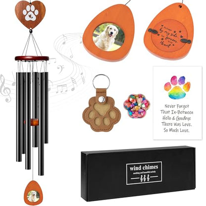Dog Memorial Wind Chimes - 36'' Pet Memorial Gift with Wooden Base, Pawprint Ornament & Keychain, Sympathy Bereavement Gift for Loss of Pet, Remembrance for Garden Patio
