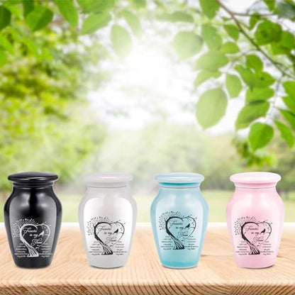 4PCS Ceramic Urns for Ashes, Small Memorial Keepsake Set, Tree of Life | Handcrafted Ceramic, Secure Lid, Compact 2.75" Size, Sharing Set, Filling Spoon & Presentation Box Included