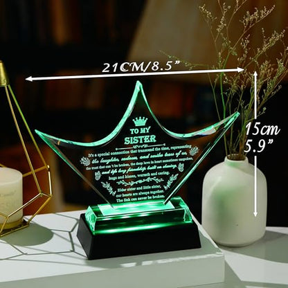 Sisters Gifts from Sister - Crown Crystal Engraved Keepsake with Led Base - Big Bestie Present for Girls Soul Gifts for Women - Best Unique Birthday Sister Gifts On Christamas Mothers Valentines - style: Sister-crown+led light