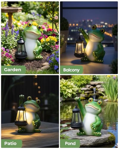 Vuees Solar Frog Garden Statue Light, Outdoor Waterproof Decorative Lantern Figurine, Cute Yard Art for Garden Patio Pond Balcony Porch Decor, Housewarming & Gardening Gifts for Women Grandma Mom - style: Frog