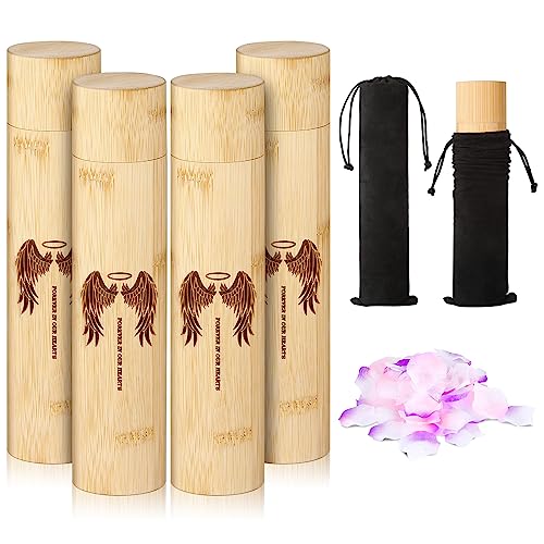 Very100 Bamboo Scattering Urns for Human Ashes,Eco Friendly Biodegradable Urn for Human Ashes,9''x2'' Small Scattering Tubes for Human Adult Ashes (Set of 4,Angel Wings Pattern) - size: Small,set of 4,angel wings