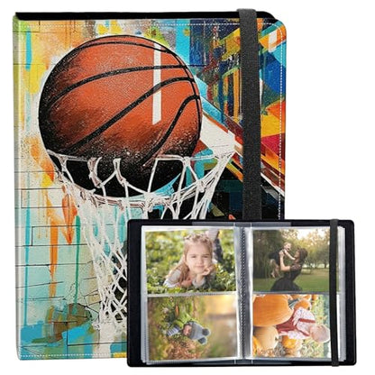 Photo Album 3.5x5 80 Photos Small Capacity PU Leather Cover, Basketball Mini Photo Album 3.5x5 with Elastic band, Birthday Christmas Photo Albums Wedding Anniversary - color: Basketball, size: 3.5*5 Holds 80 Photos