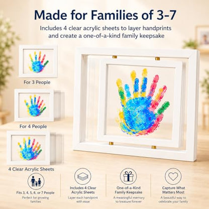 Family Handprint Frame Kit,White Dual Rotating Photo & Handprint Display, DIY Keepsake Craft with Wooden Frame, Non-Toxic Paints, Baby Hand & Footprint Kit, Gift for Grandparents & New Parents - color: White Frame, size: Dual Spin - Handprint & photo
