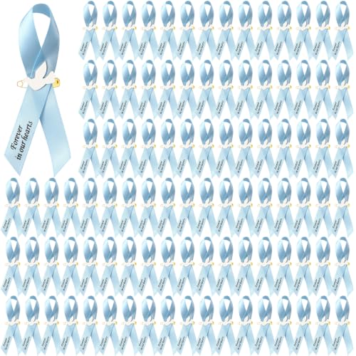 Geosar 100 Pcs Dove Funeral Memorial Ribbons Pins Memorial Service Respect Funeral Personalized Ribbon Bow with Safety Pins and White Dove for Mourning Mental Health Awareness Month Gifts(Light Blue) - color: Light Blue, style: Pigeon