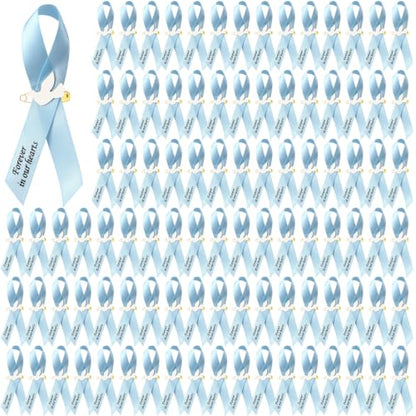 Geosar 100 Pcs Dove Funeral Memorial Ribbons Pins Memorial Service Respect Funeral Personalized Ribbon Bow with Safety Pins and White Dove for Mourning Mental Health Awareness Month Gifts(Light Blue) - color: Light Blue, style: Pigeon