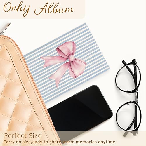 Coquette Pink Bow Photo Album 4x6 Hold 36 Photos, Retro Preppy Blue Striped Aesthetic Small Photo Album Picture Memory Book Keepsake for Graduation Wedding Anniversary Travel Vacation - color: Pink Bow 4
