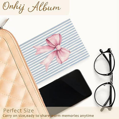 Coquette Pink Bow Photo Album 4x6 Hold 36 Photos, Retro Preppy Blue Striped Aesthetic Small Photo Album Picture Memory Book Keepsake for Graduation Wedding Anniversary Travel Vacation - color: Pink Bow 4
