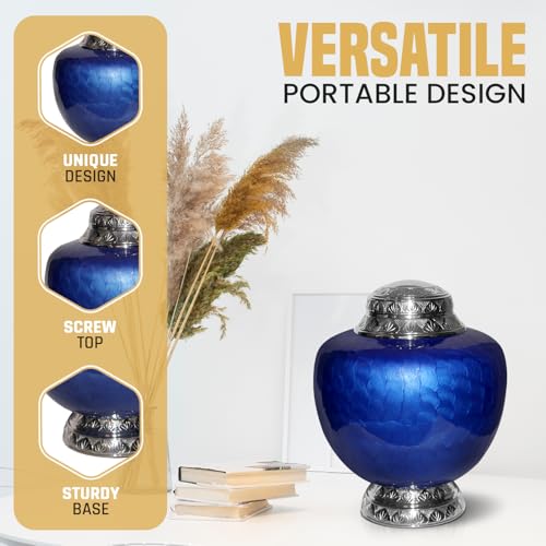Cremation Urns for Human Ashes Adult for Funeral, Burial, Home, Cremation Urns for Human Ashes (Blue Self)
