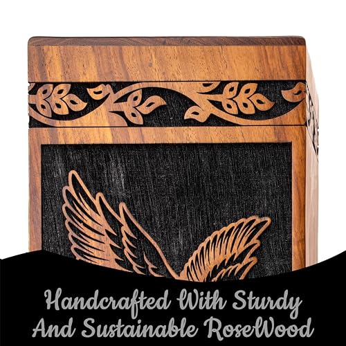 Urns for Human Ashes Adult Man - Funeral Urns, Wooden Urn, Burial Urns, Cremation Urns, Urn for Human Ashes Adult Female, Decorative Urn (Black, Extra Large, Single Eagle) - size: Extra Large