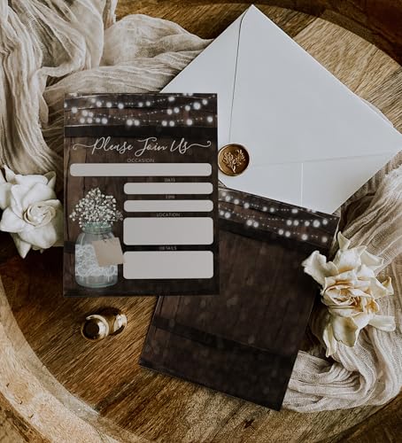 Your Main Event Prints 20 Rustic Country Wood Barrel Invitations – Fill-In Style 5x7 Invites for Wedding, Bridal Shower, Baby Shower, Birthday, Engagement, Anniversary, or Party (Pack of 2) - size: 40 Piece Set (Pack of 2)