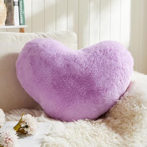 EastTree Heart Pillows, Purple Heart Shaped Pillows, Love Throw Pillows Gifts, Ultra Soft Faux Rabbit Fur Small Cute Pillows, Women Girls Kid Room Decor 10x13 Inch - color: Purple, size: 10 X 13 inches
