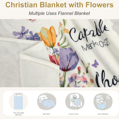 PuGez Christian Gifts for Women, You are Bible Verse Floral Throw Blanket, Inspirational Religious Faith Presents for Mom & Sister, Cozy Prayer Snuggle Blanket for Couch, 50"x60"