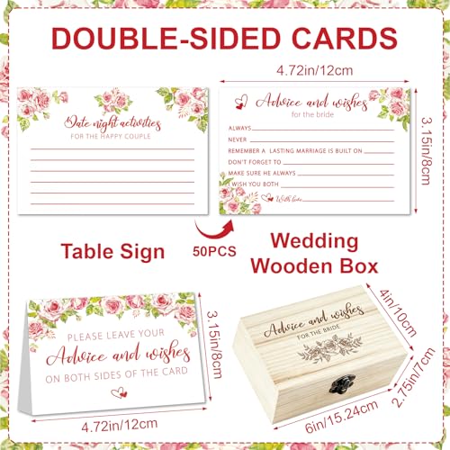 Advice For The Bride Cards,50 Pcs Advice and Wishes Cards Box - color: Pink Flower