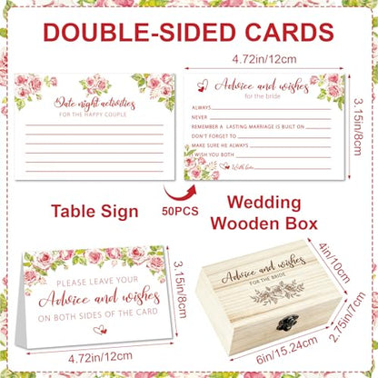 Advice For The Bride Cards,50 Pcs Advice and Wishes Cards Box - color: Pink Flower