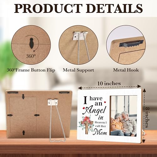 Memorial Gifts Photo Frame, I Have An Angel In Heaven I Call Her Mom, Wooden Picture Frame, Home Table Decor Supplies, Condolence Gifts For Loss Of Mother, In Loving Memory Photo Frame Gifts -B32