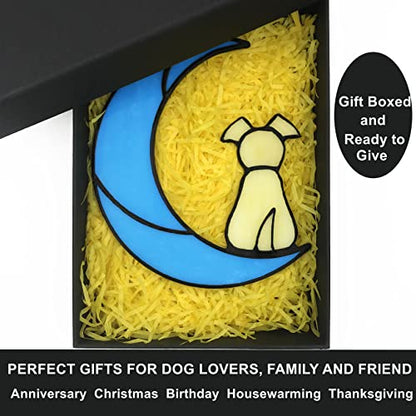 Stained Glass Rainbow Bridge Yellow Dog Memorial Gifts for Loss of Dog Sympathy Remembrance Suncatcher, Angel Wings Pet Loss Bereavement Gifts in Memory of Pet Passing Away Window Hanging. - color: Yellow