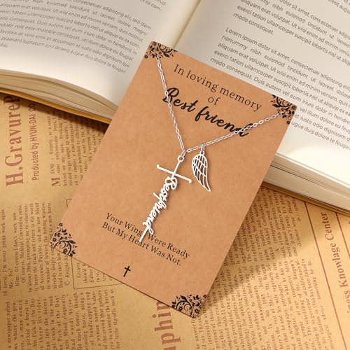 Lcherry Cremation Cross Necklace for Women - Angel Wing Faith Cross Necklace Memorial Gifts Religious Jewelry for Women - style: Best friend