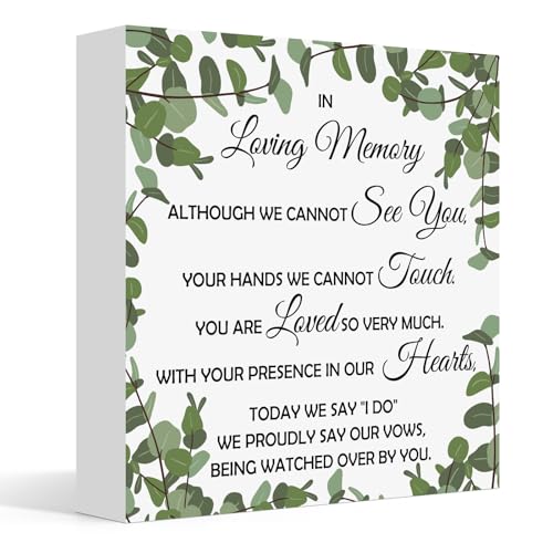 Wedding Memorial Sign Wooden Desk Decor Loving Memory Sign for Marriage Ceremony and Reception 5x5 Inch Wooden Plaque for Wedding Party Dinner Table Decoration