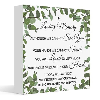 Wedding Memorial Sign Wooden Desk Decor Loving Memory Sign for Marriage Ceremony and Reception 5x5 Inch Wooden Plaque for Wedding Party Dinner Table Decoration