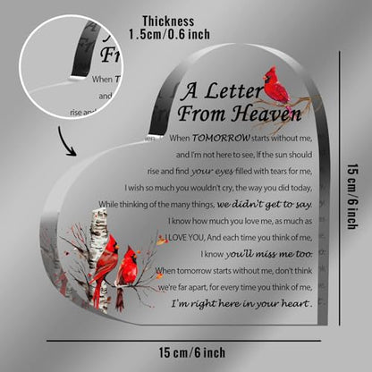 Sympathy Gifts, Red Cardinal Gifts - A Letter from Heaven - Crystal Acrylic Paperweight Remembrance Decorations - style: Red Bird 6 X 6 IN