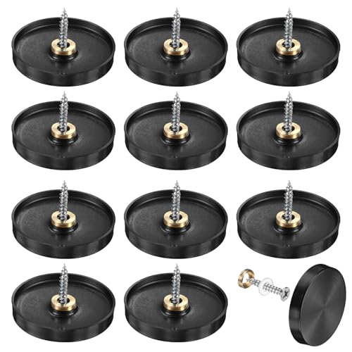 M METERXITY 12-Pack Screw Covers Caps, 1.57" Dia Stainless Steel Brushed Mirror Decorative Screws Cap Nails Fasteners for Sign Advertising Hardware/Bathroom Upholstery Head Covers [Black] - color: Black, size: 1.57"