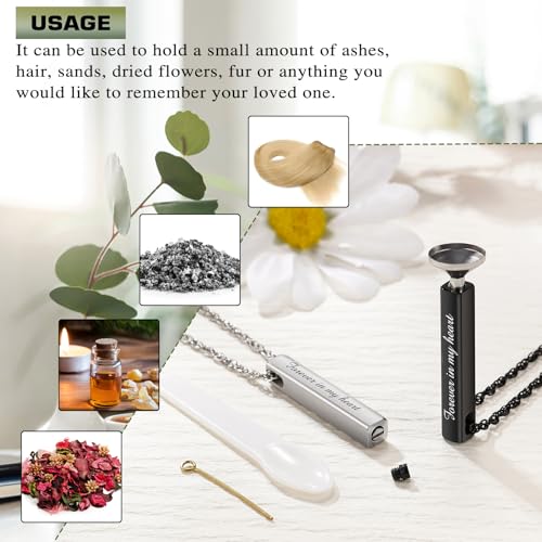 abooxiu Urn Necklace for Human Ashes Cremation Jewelry for Ashes Stainless Steel Keepsake Ashes Necklace Memorial Urn Jewelry Pendant for Women Men - Forever in my heart - style: Silver&Black-engraving