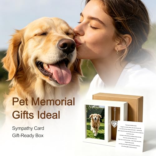 Pet Memorial Gifts for Dogs-4x6 Wooden Photo Frame with Crystal Heart Suncatcher, Loss of Dog Sympathy Gift, Pet Memorial Picture Frame Keepsake for Dogs That Passed