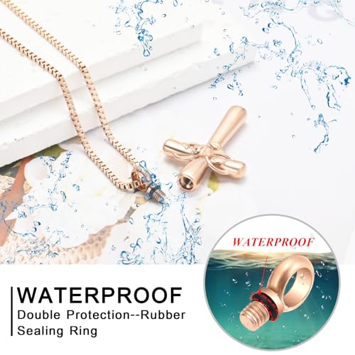 XSMZB Rose Flower Cross Cremation Jewelry for Ashes Human Pet Funeral Urn Pendant Cross Keepsake Ashes Necklace Memorial Gift - color: Rose Gold