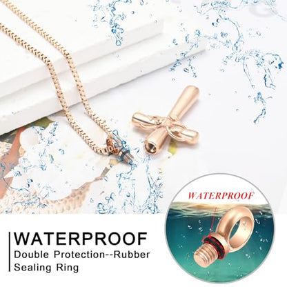 XSMZB Rose Flower Cross Cremation Jewelry for Ashes Human Pet Funeral Urn Pendant Cross Keepsake Ashes Necklace Memorial Gift - color: Rose Gold