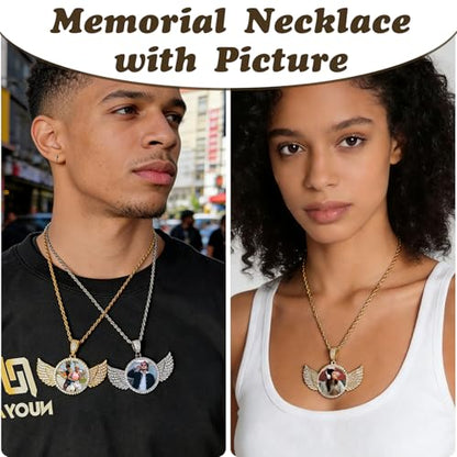 HJX Custom Circle Chain with Wings, Memorial Picture Necklace for Men Womem - color: 7-wing
