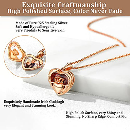 Bestyle Sterling Silver Heart Locket Necklace for Women, Dainty Cute Small Heart Locket Pendant in Gold/Rose Gold/Silver, Love Statement Jewelry Gift for Mother Wife - color: C1. Claddagh-Rose Gold-Locket Only, NO Custom