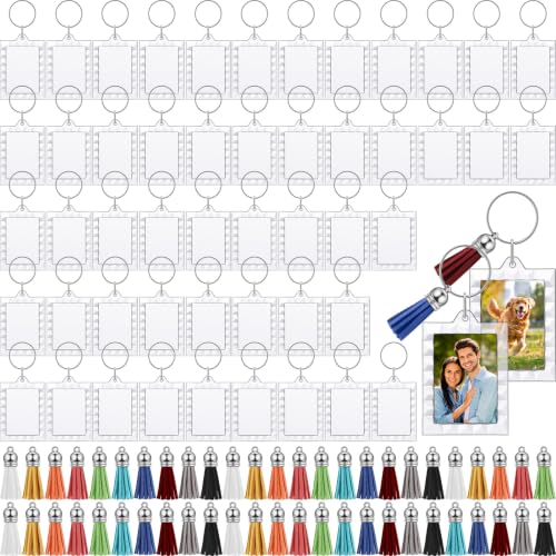 Yaomiao Acrylic Photo Keychain with Tassel Clear Blank Custom Keychain Frame Holder Insert Picture Keyring Making Kit - style: Wavy Rectangle