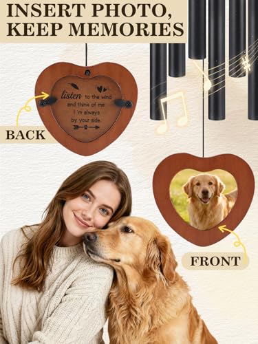 Dog Memorial Wind Chimes Gifts with Photo Frame - 32in Sympathy Gift for Loss of Dog, Pet Memorial Gifts for Dogs Passing Away Bereavement