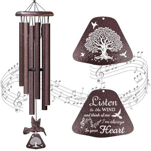 Sympathy Wind Chimes for Outside, Memorial Wind Chimes for Loss of Loved One 32", Bereavement Windchimes Outdoors in Memory of A Loved One, Condolences Gift for Loss, Grieving Gifts Ideas - color: Memorial-brown