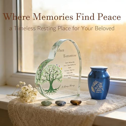 Tree of Life Small Urn,Crystal Heart Mini Urn with Blue Tiny Urn & Four Heart-Shaped Stones,Small Keepsake Urns for Human Ashes Memorial Urn for Mom/Dad's Ashes Tiny Cremation Sharing Urn