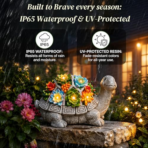 Nacome Solar Garden Outdoor Statues Turtle with Succulent - color: Grey Turtle