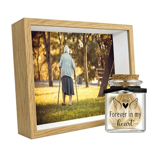 Personalization Memorial Photo Frame with Glass Keepsake Jar，Perfect for Preserving Loved One’s Hair & Memories，Sympathy Bereavement Gift - Holds 4x6 inch pictures (wood 3) - color: wood 3