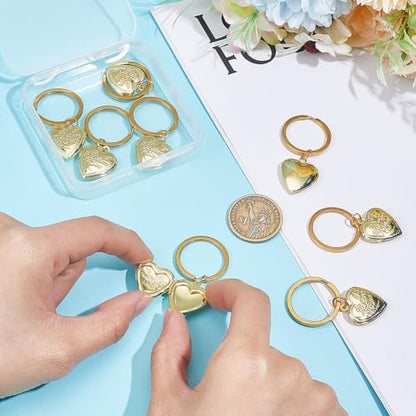8Pcs Photo Frame Charms Heart Locket Keychains Love Photo Pendants Brass Wedding Photos Charms Memorial Photo Album Pendant for DIY Necklace Keychain Making - color: Golden