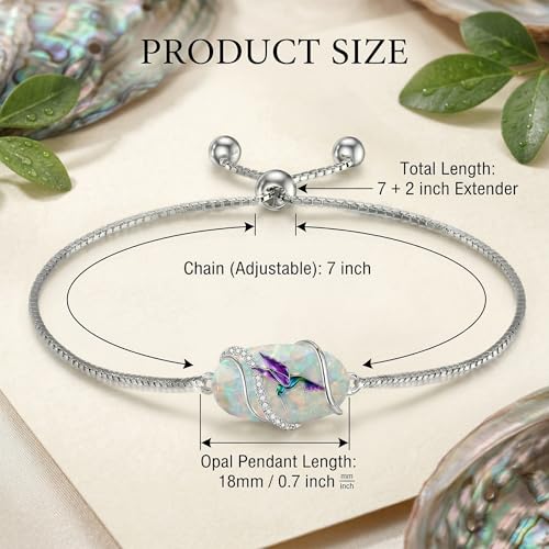 Hummingbird/Bee/Black Cat/Butterfly/Dragonfly Bracelet 925 Sterling Silver Opal Bracelet Opal Jewelry Gifts for Women Mom Wife - style: Hummingbird