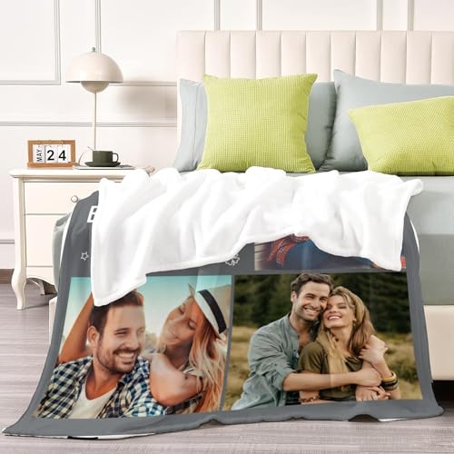 D-Story Custom Blanket with Photos Text Personalized Blankets and Throws Customized Fleece Picture Blanket for Adult Kid Funny Birthday Gifts for Couple Wife Husband Family 5 Photos - color: B1-5 Photos