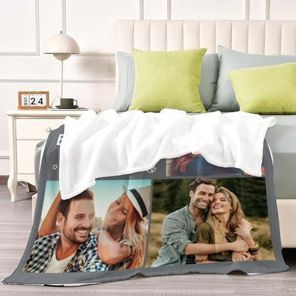 D-Story Custom Blanket with Photos Text Personalized Blankets and Throws Customized Fleece Picture Blanket for Adult Kid Funny Birthday Gifts for Couple Wife Husband Family 5 Photos - color: B1-5 Photos